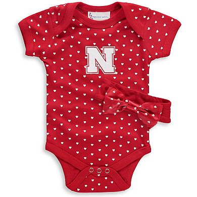 Girls Newborn & Infant Scarlet Nebraska Huskers Hearts Bodysuit and Headband Set