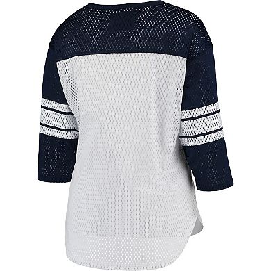 Women's G-III 4Her by Carl Banks White/College Navy Seattle Seahawks First Team Three-Quarter Sleeve Mesh T-Shirt