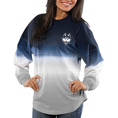 Women's Navy UConn Huskies Ombre Long Sleeve Dip-Dyed Spirit Jersey