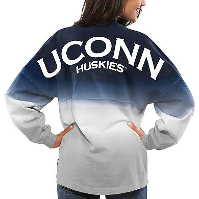 Women's Navy UConn Huskies Ombre Long Sleeve Dip-Dyed Spirit Jersey