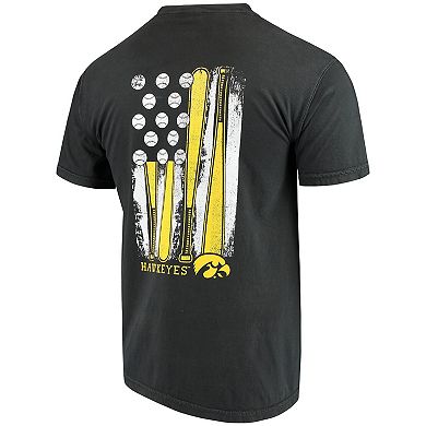 Men's Black Iowa Hawkeyes Baseball Flag Comfort Colors T-Shirt