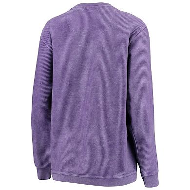 Women's Pressbox Purple Clemson Tigers Comfy Cord Vintage Wash Basic Arch Pullover Sweatshirt