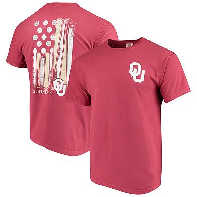 Men's Crimson Oklahoma Sooners Baseball Flag Comfort Colors T-Shirt