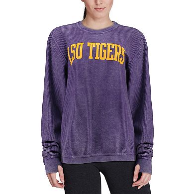 Women's Pressbox Purple LSU Tigers Comfy Cord Vintage Wash Basic Arch Pullover Sweatshirt