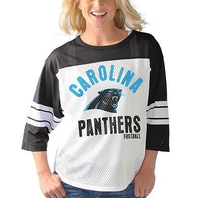 Women's G-III 4Her by Carl Banks White/Black Carolina Panthers First Team 3/4-Sleeve Mesh T-Shirt