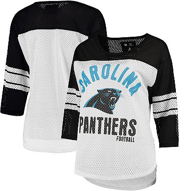 Women's G-III 4Her by Carl Banks White/Black Carolina Panthers First Team 3/4-Sleeve Mesh T-Shirt