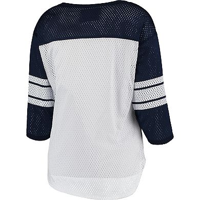 Women's G-III 4Her by Carl Banks White/Navy New England Patriots First Team Three-Quarter Sleeve Mesh T-Shirt