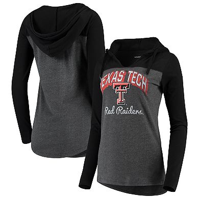 Women's Charcoal Texas Tech Red Raiders Knockout Color Block Long Sleeve V-Neck Hoodie T-Shirt