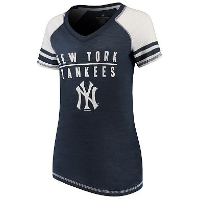 Women's Soft as a Grape Navy New York Yankees Color Block V-Neck T-Shirt