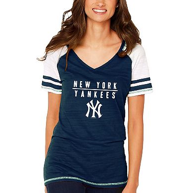 Women's Soft as a Grape Navy New York Yankees Color Block V-Neck T-Shirt