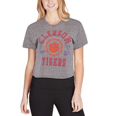 Women's Pressbox Gray Clemson Tigers Bishop Tri-Blend Knobi Crop T-Shirt