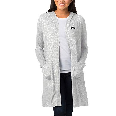 Women's Heathered Gray Iowa Hawkeyes Cuddle Soft Duster Tri-Blend Hooded Cardigan