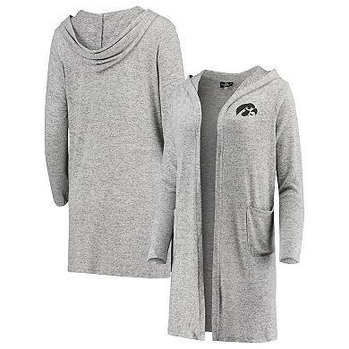 Women's Heathered Gray Iowa Hawkeyes Cuddle Soft Duster Tri-Blend Hooded Cardigan