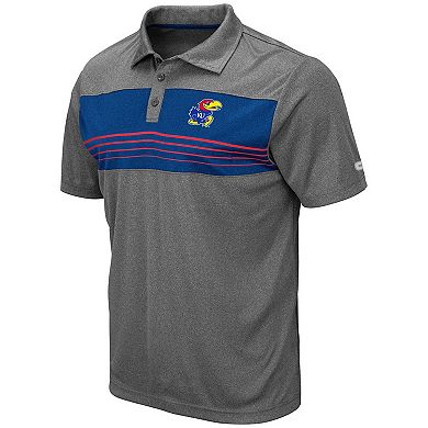 Men's Colosseum Heathered Charcoal Kansas Jayhawks Smithers Polo