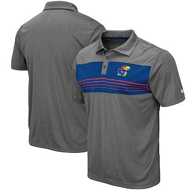 Men's Colosseum Heathered Charcoal Kansas Jayhawks Smithers Polo