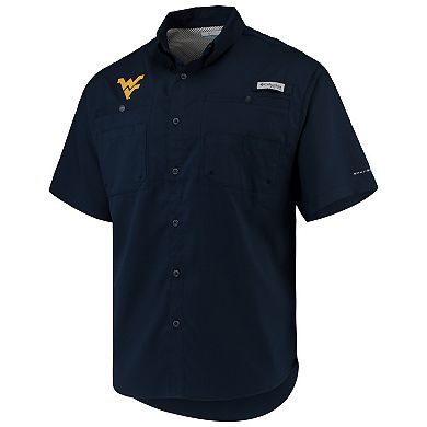 Men's Columbia Navy West Virginia Mountaineers PFG Tamiami Omni-Shade Button-Down Shirt