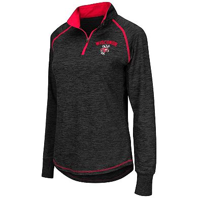 Women's Colosseum Black Wisconsin Badgers Bikram 1/4 Zip Long Sleeve Jacket