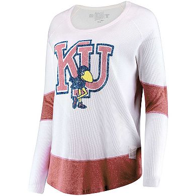 Women's Original Retro Brand White Kansas Jayhawks Contrast Boyfriend Thermal Long Sleeve T-Shirt