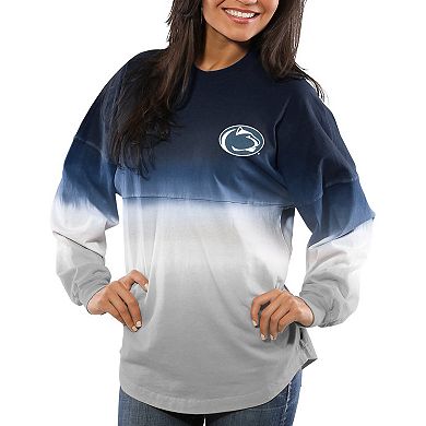 Women's Navy Penn State Nittany Lions Ombre Long Sleeve Dip-Dyed Spirit Jersey