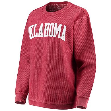 Women's Pressbox Crimson Oklahoma Sooners Comfy Cord Vintage Wash Basic Arch Pullover Sweatshirt