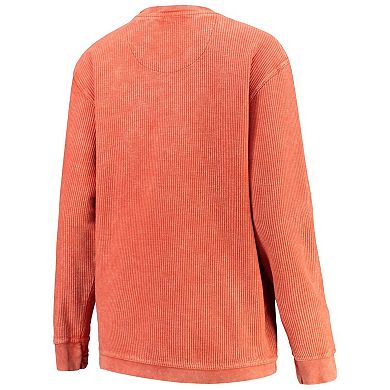 Women's Pressbox Orange Clemson Tigers Comfy Cord Vintage Wash Basic Arch Pullover Sweatshirt