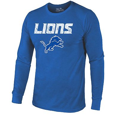 Detroit Lions Majestic Threads Lockup Tri-Blend Long Sleeve T-Shirt - Blue