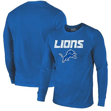 Detroit Lions Majestic Threads Lockup Tri-Blend Long Sleeve T-Shirt - Blue