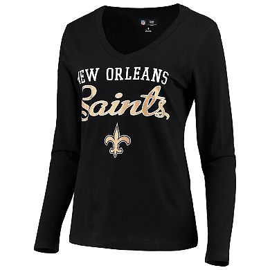 Women's G-III 4Her by Carl Banks Black New Orleans Saints Post Season Long Sleeve V-Neck T-Shirt