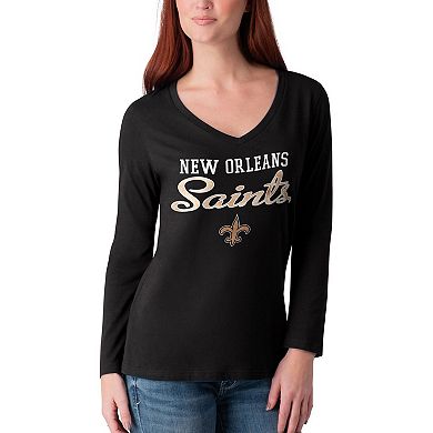 Women's G-III 4Her by Carl Banks Black New Orleans Saints Post Season Long Sleeve V-Neck T-Shirt