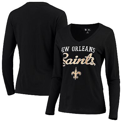 Women's G-III 4Her by Carl Banks Black New Orleans Saints Post Season Long Sleeve V-Neck T-Shirt