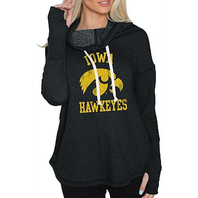 Women's Original Retro Brand Black Iowa Hawkeyes Funnel Neck Pullover Sweatshirt