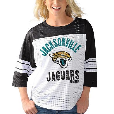 Women's G-III 4Her by Carl Banks White/Black Jacksonville Jaguars First Team Three-Quarter Sleeve Mesh T-Shirt