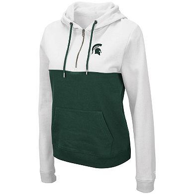 Women's Colosseum White/Hunter Green Michigan State Spartans Aidan Lightweight Half-Zip Hoodie