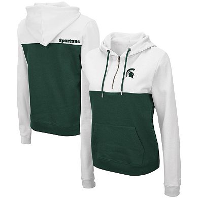 Women's Colosseum White/Hunter Green Michigan State Spartans Aidan Lightweight Half-Zip Hoodie