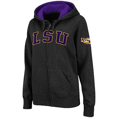 Women's Stadium Athletic Black LSU Tigers Arched Name Full-Zip Hoodie