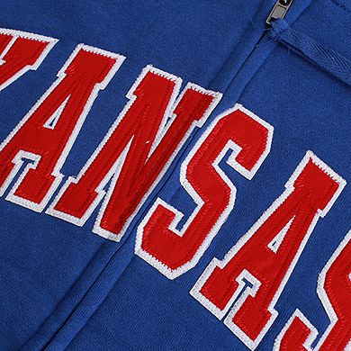 Women's Stadium Athletic Royal Kansas Jayhawks Arched Name Full-Zip Hoodie