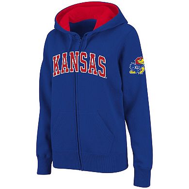 Women's Stadium Athletic Royal Kansas Jayhawks Arched Name Full-Zip Hoodie