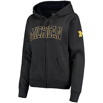 Women's Charcoal Michigan Wolverines Arched Name Full-Zip Hoodie