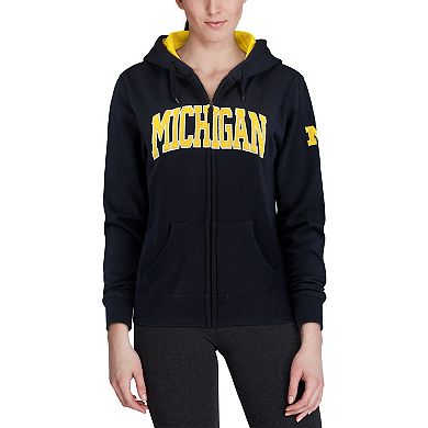 Women's Stadium Athletic Navy Michigan Wolverines Arched Name Full-Zip Hoodie