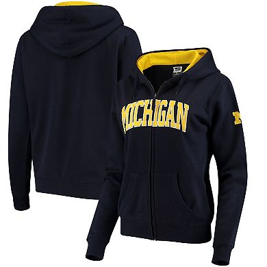 Women's Stadium Athletic Navy Michigan Wolverines Arched Name Full-Zip Hoodie