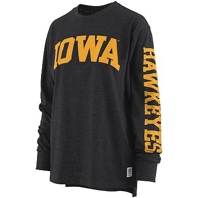 Women's Pressbox Heathered Black Iowa Hawkeyes Two-Hit Canyon Long Sleeve T-Shirt