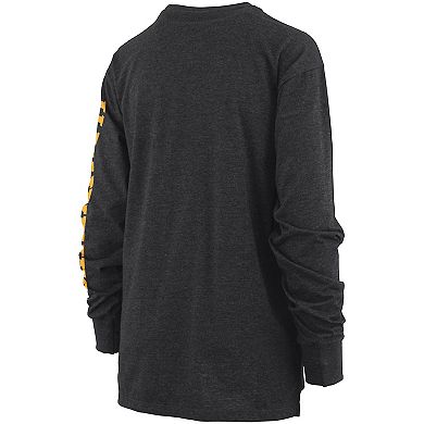 Women's Pressbox Heathered Black Iowa Hawkeyes Two-Hit Canyon Long Sleeve T-Shirt