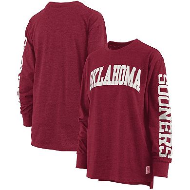 Women's Pressbox Heathered Crimson Oklahoma Sooners Two-Hit Canyon Long Sleeve T-Shirt