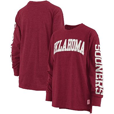 Women's Pressbox Crimson Oklahoma Sooners Plus Size Two-Hit Canyon Long Sleeve T-Shirt