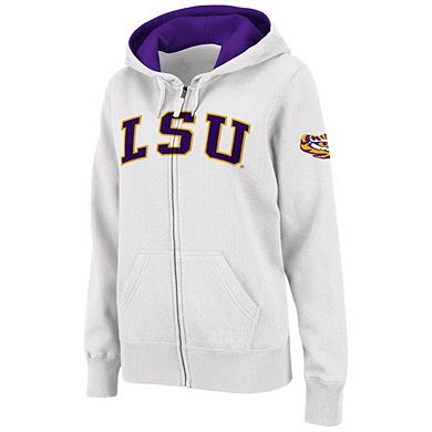 Women's Stadium Athletic White LSU Tigers Arched Name Full-Zip Hoodie