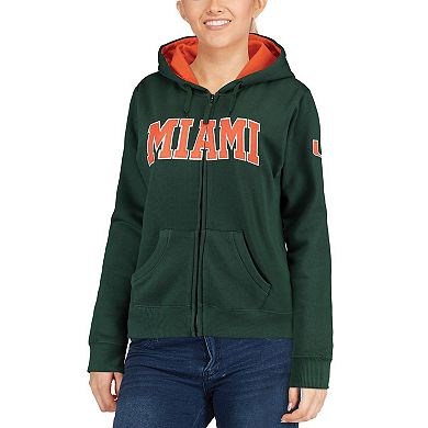 Women's Green Miami Hurricanes Arched Name Full Zip Hoodie