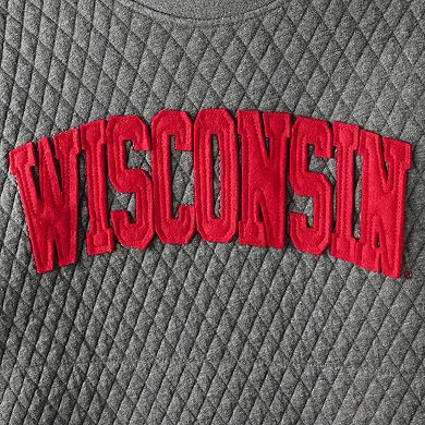 Women's Pressbox Heather Charcoal Wisconsin Badgers Moose Quilted Pullover Sweatshirt