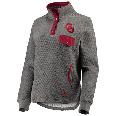 Women's Pressbox Heathered Gray/Crimson Oklahoma Sooners Magnum Quilted Quarter-Snap Pullover Jacket