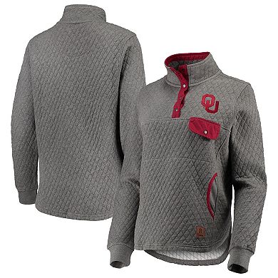 Women's Pressbox Heathered Gray/Crimson Oklahoma Sooners Magnum Quilted Quarter-Snap Pullover Jacket