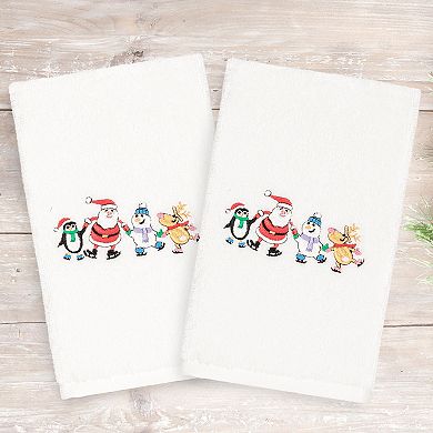 Linum Home Textiles 2-pack Christmas Skating Party Embroidered Hand Towel Set